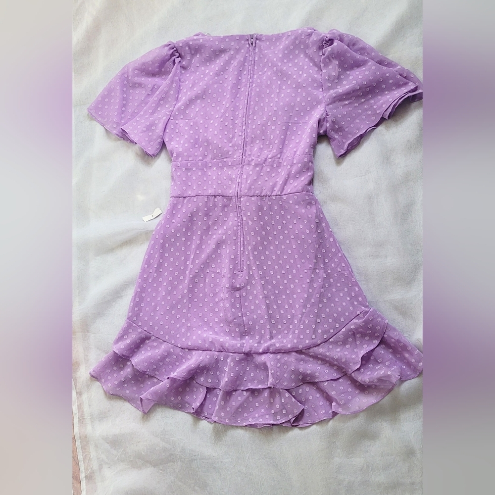 NWT! Spring Polka-Dot Lavender Lilac Photo Ready Women's Mini Ruffle Sundress - Picture 17 of 17
